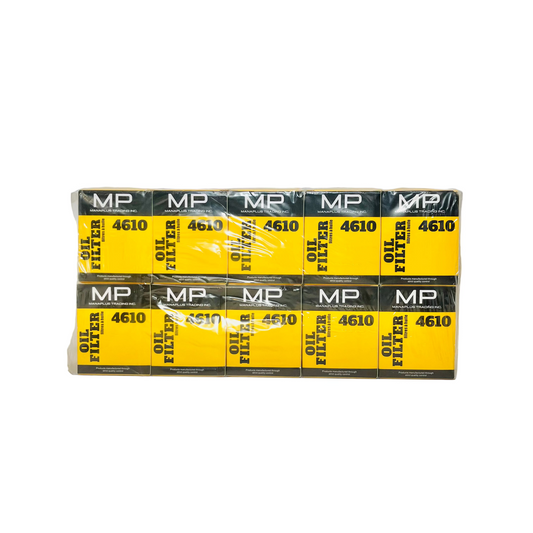 Packaging of oil filter boxes with yellow and black design on a white background
